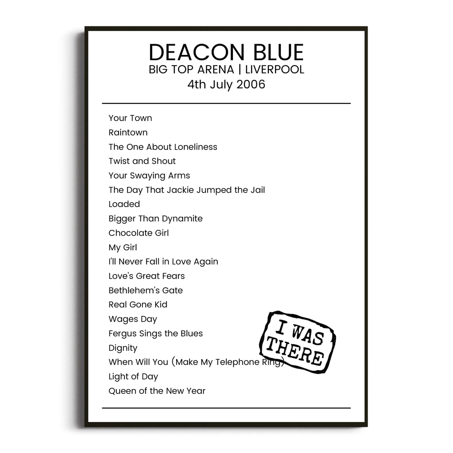 Deacon Blue Liverpool 04 July 2006 Setlist Poster