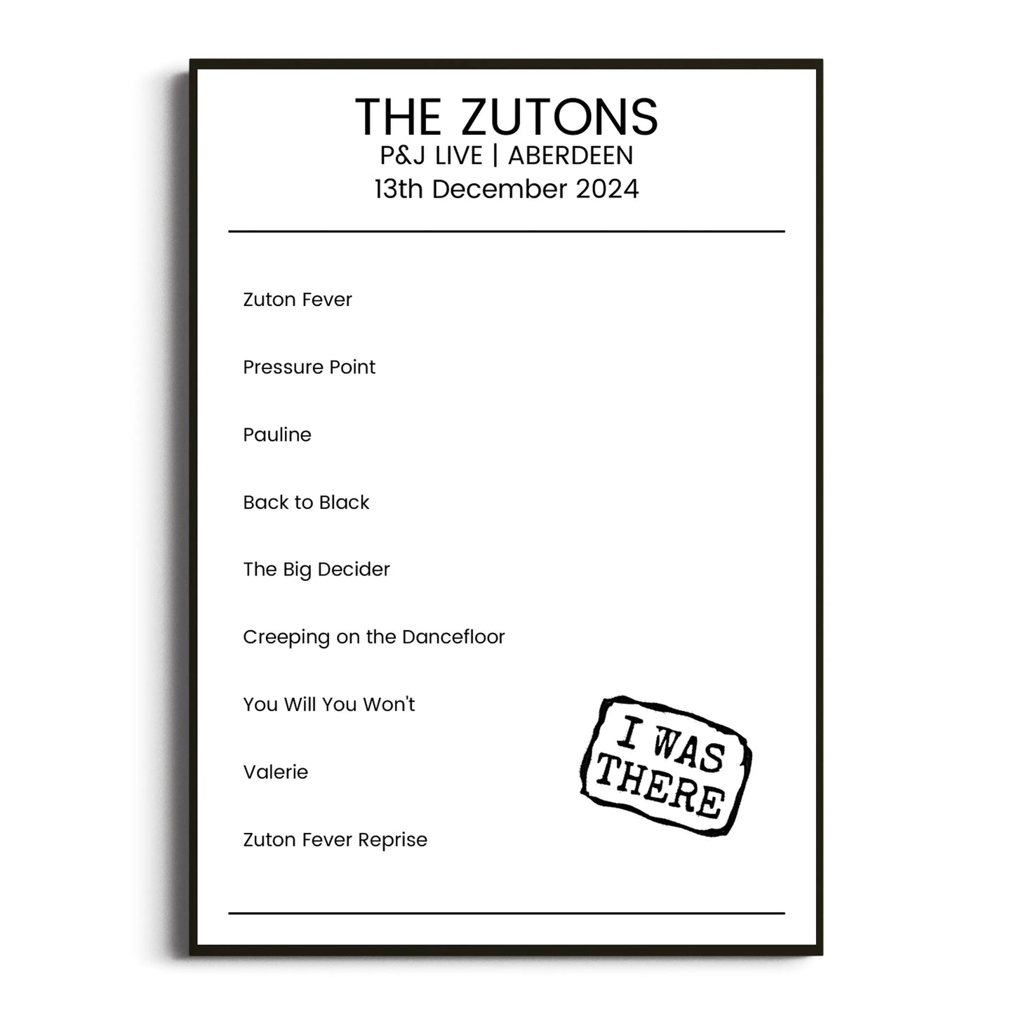 The Zutons Aberdeen 13 December 2024 Setlist Poster