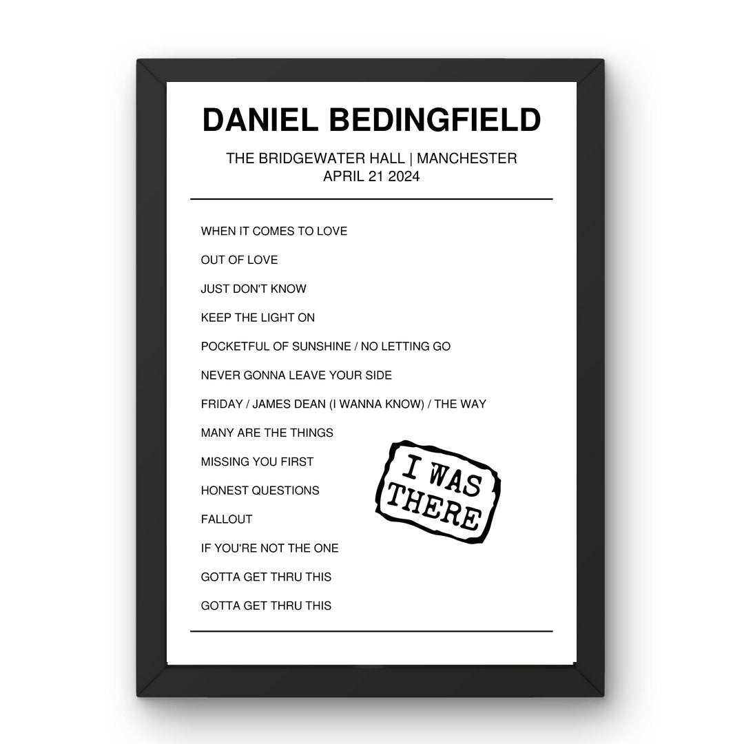 Daniel Bedingfield April 21, 2024 The Bridgewater Hall Manchester Setlist Poster - Setlist