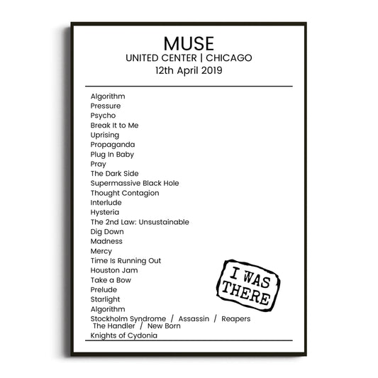 Muse Chicago 12 April 2019 Setlist Poster