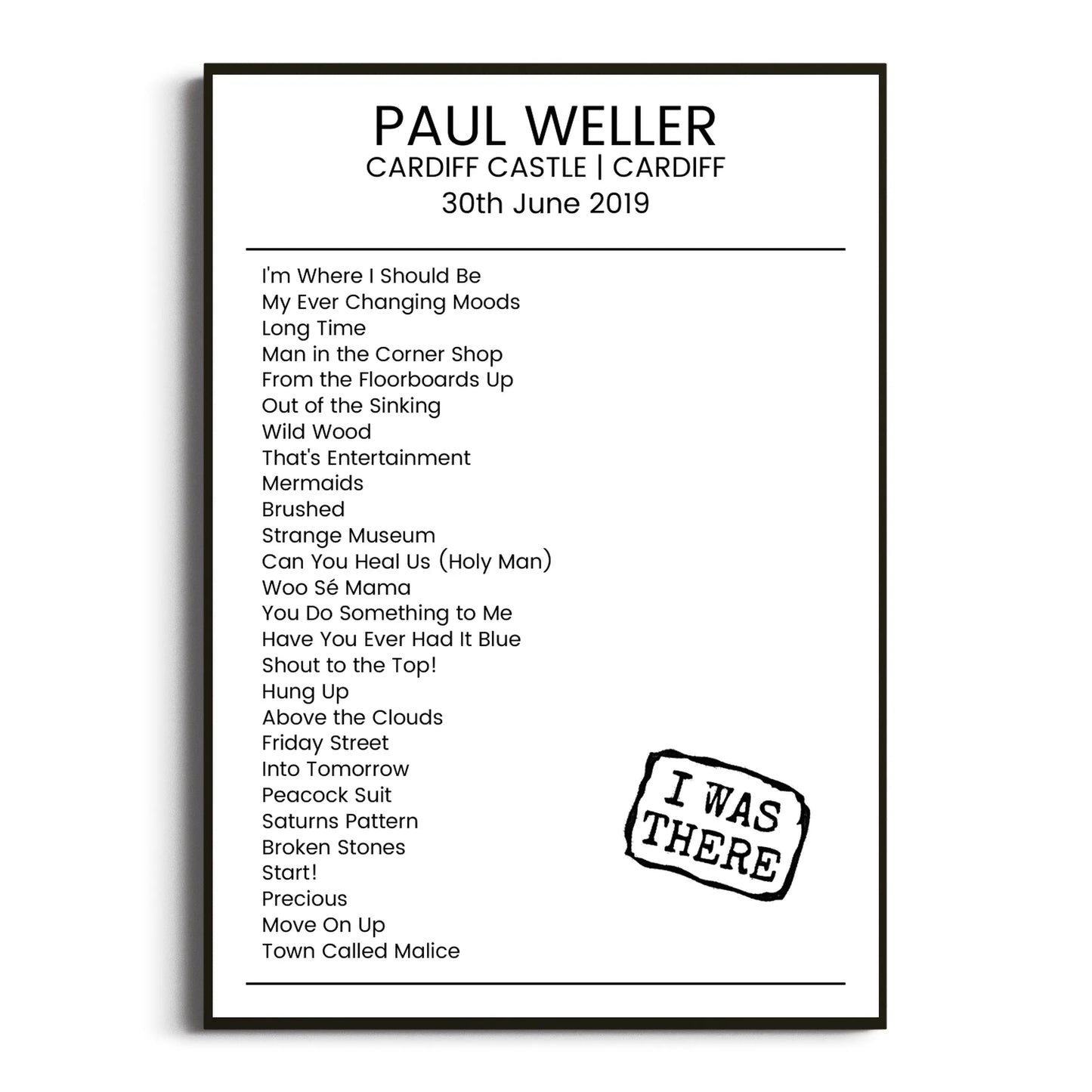 Paul Weller Cardiff 30 June 2019 Setlist Poster