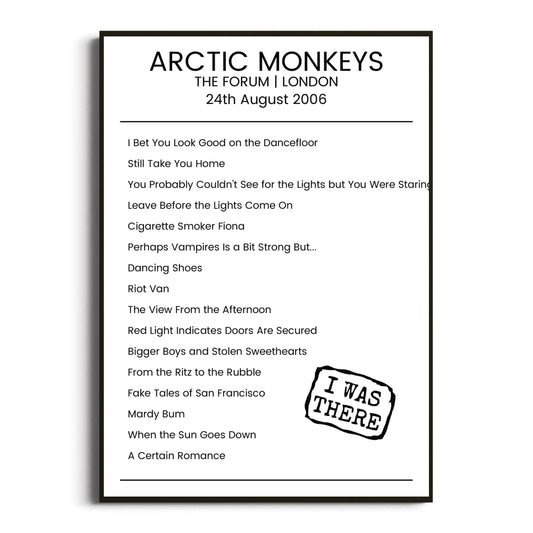 Arctic Monkeys London 24 August 2006 Setlist Poster