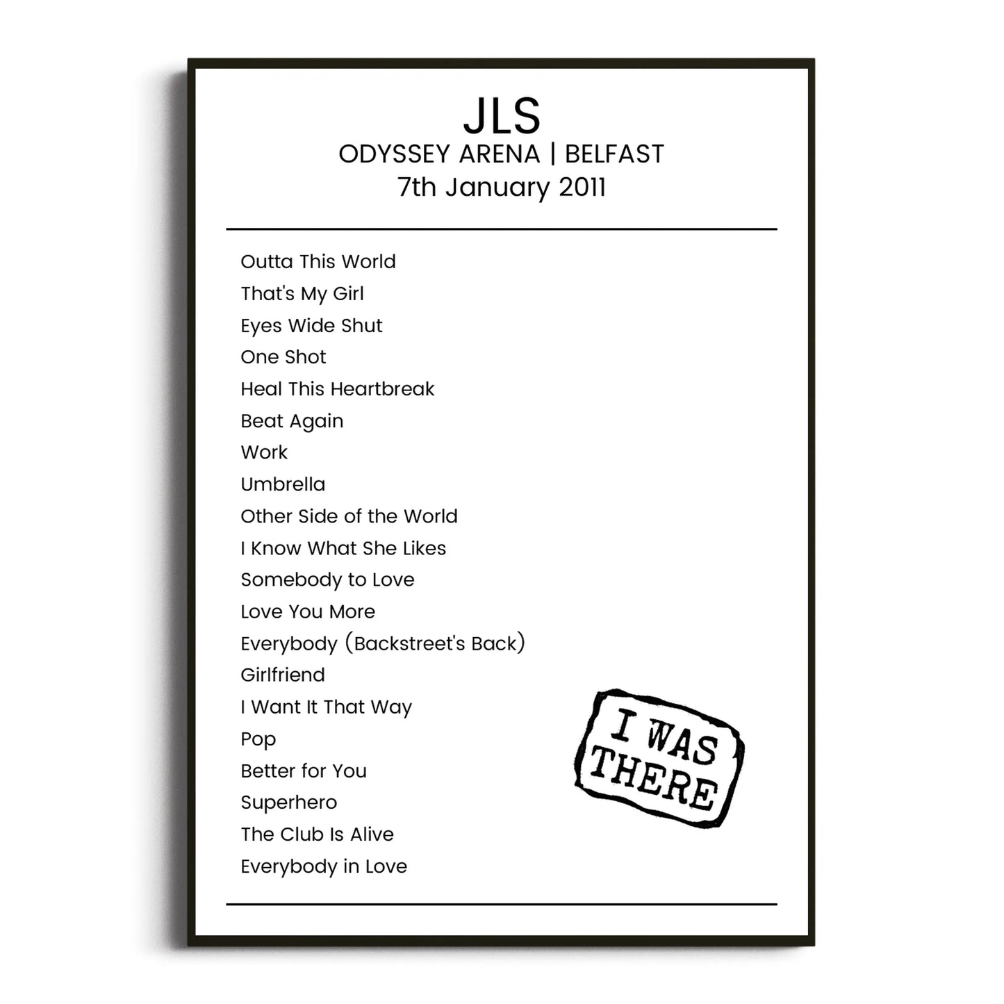 JLS Belfast 07 January 2011 Setlist Poster