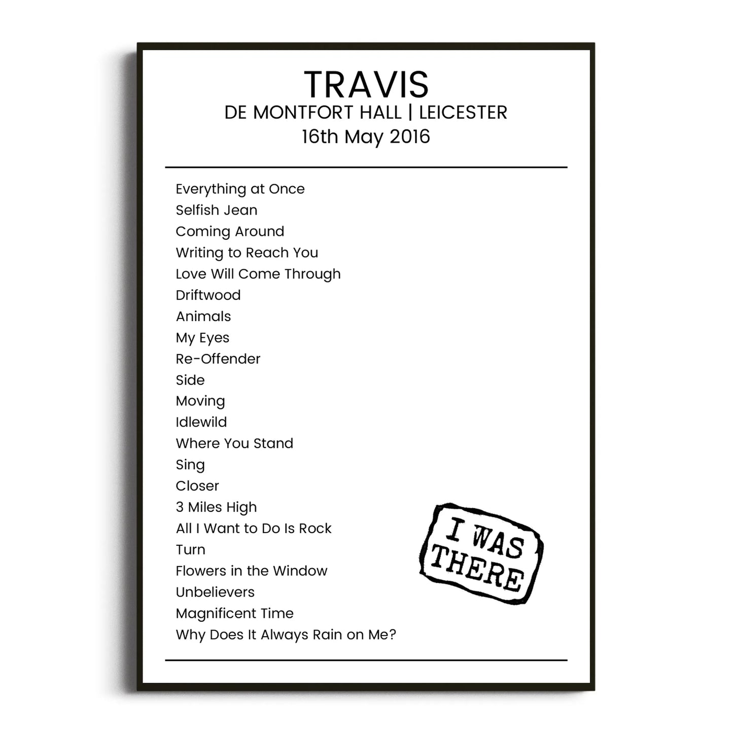 Travis Leicester 16 May 2016 Setlist Poster