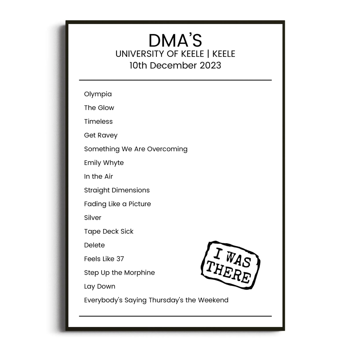 DMA’s Keele 10 December 2023 Setlist Poster