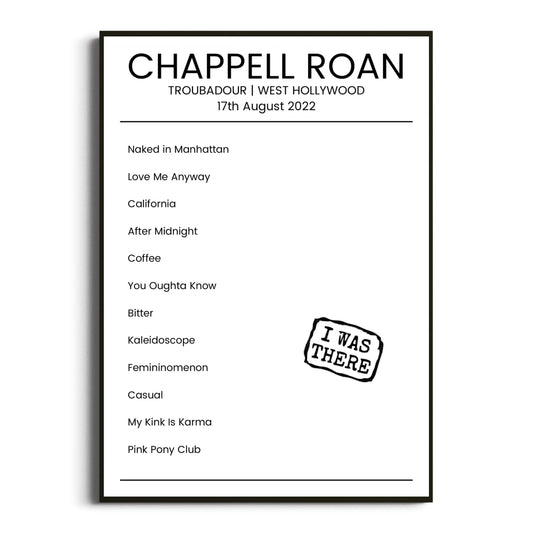 Chappell Roan West Hollywood 17 August 2022 Setlist Poster