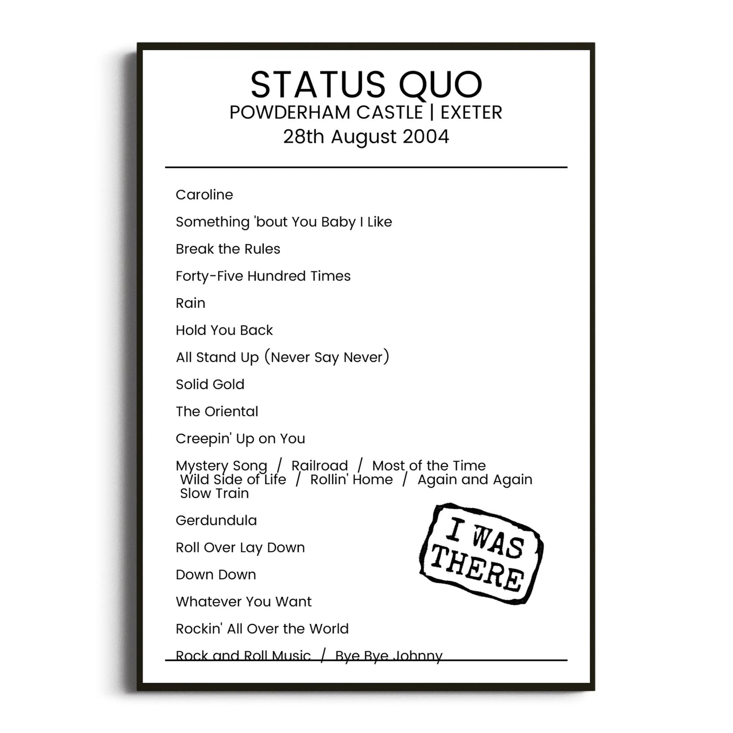 Status Quo Exeter 28 August 2004 Setlist Poster