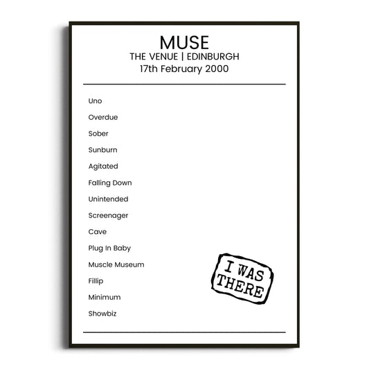 Muse Edinburgh 17 February 2000 Setlist Poster