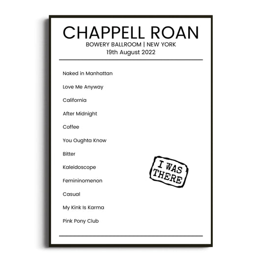 Chappell Roan New York 19 August 2022 Setlist Poster