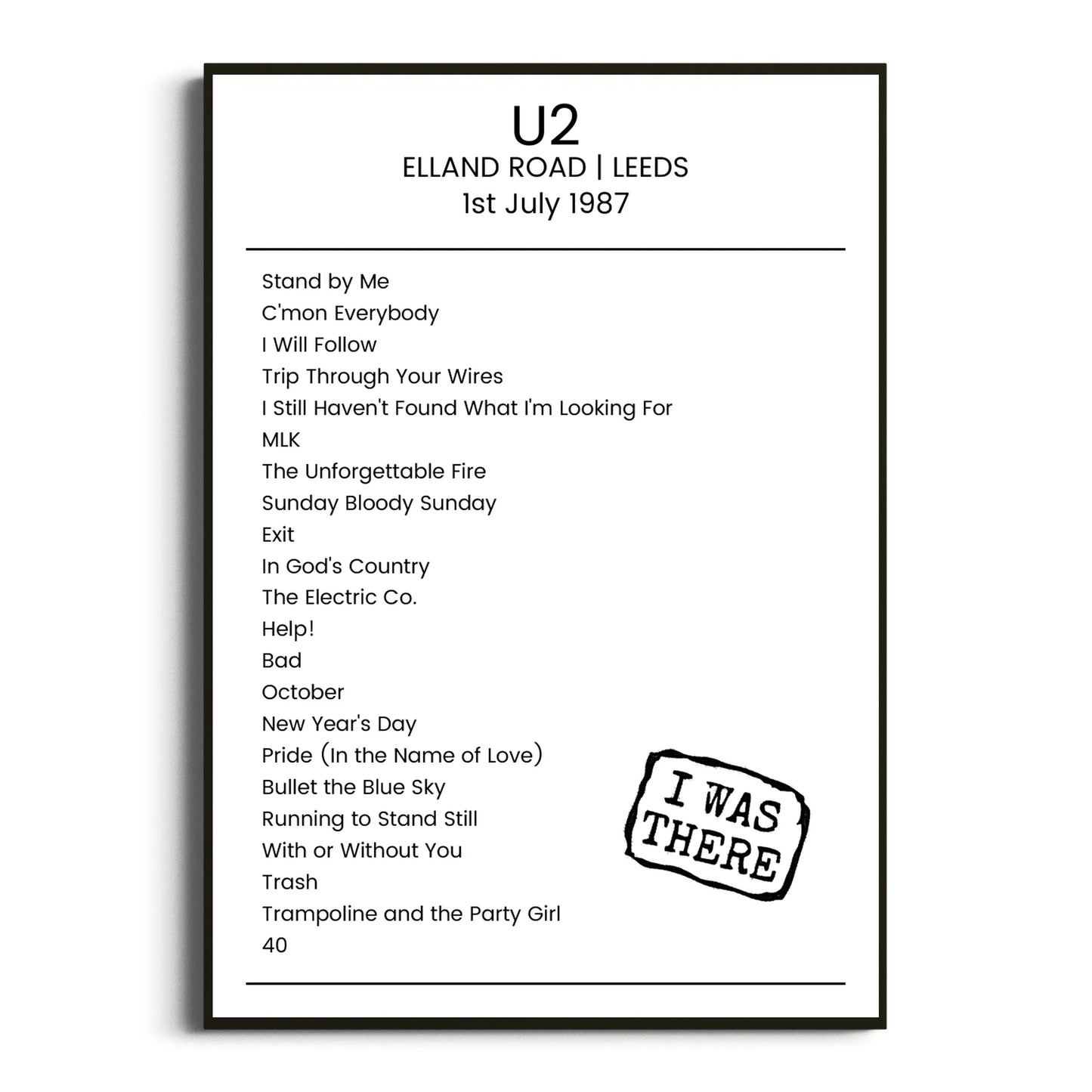 U2 Leeds 01 July 1987 Setlist Poster