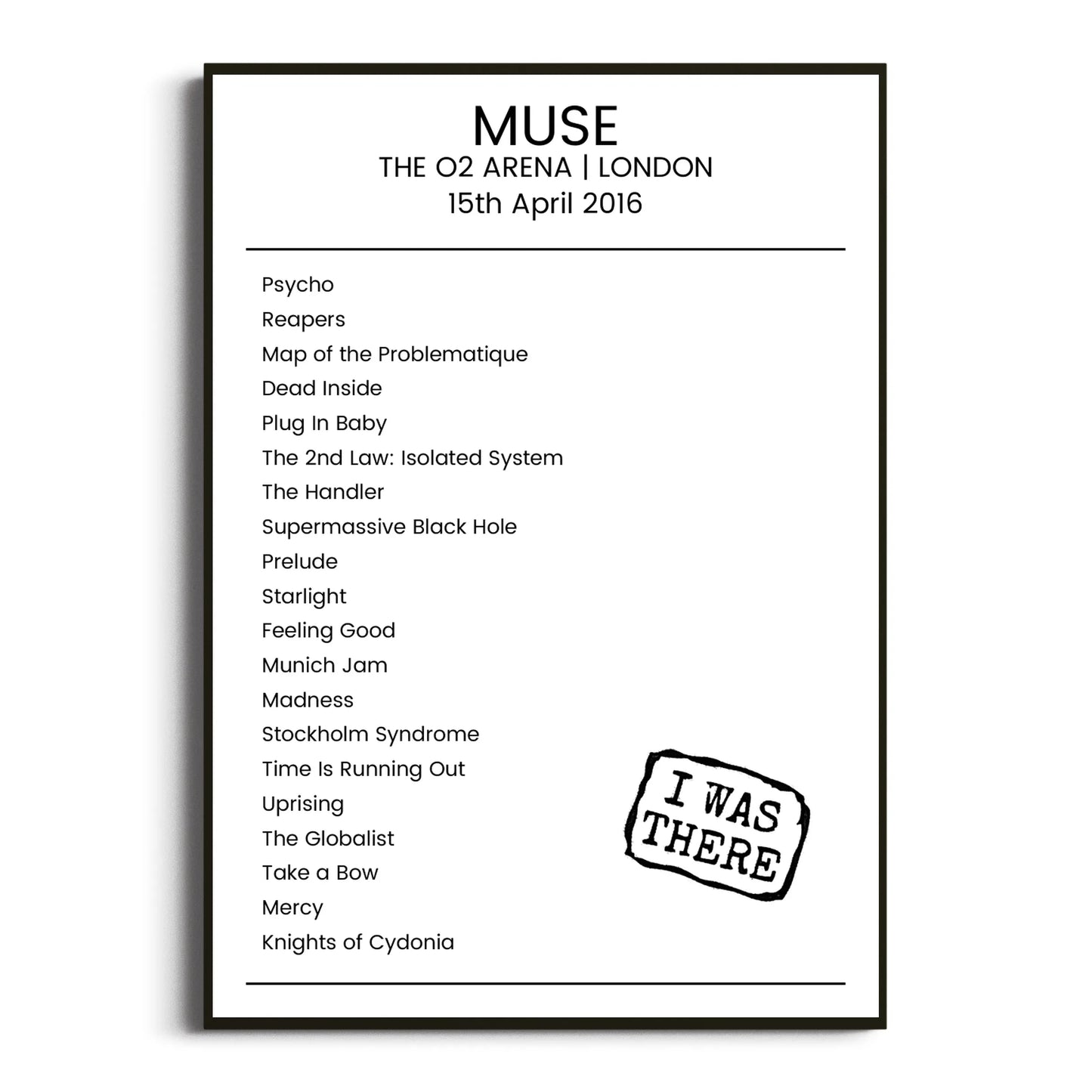 Muse London 15 April 2016 Setlist Poster