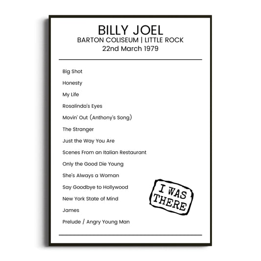 Billy Joel Little Rock 22 March 1979 Setlist Poster