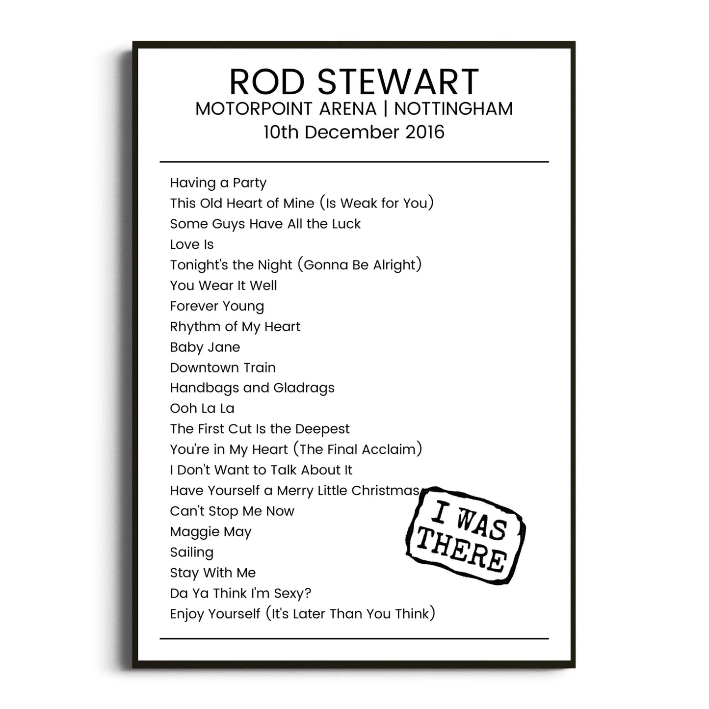 Rod Stewart Nottingham 10 December 2016 Setlist Poster