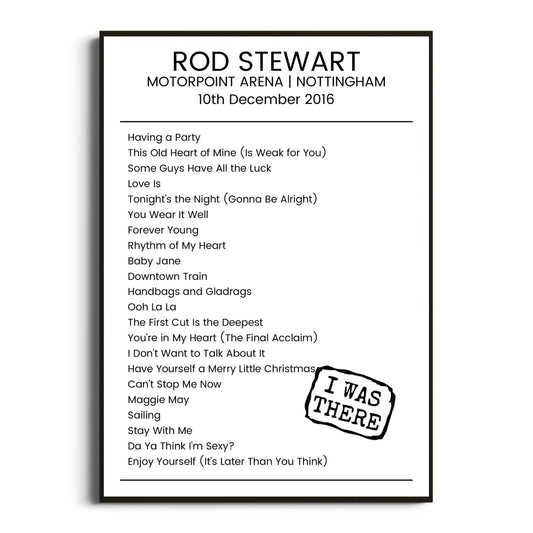 Rod Stewart Nottingham 10 December 2016 Setlist Poster