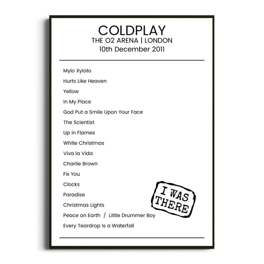 Coldplay London 10 December 2011 Setlist Poster