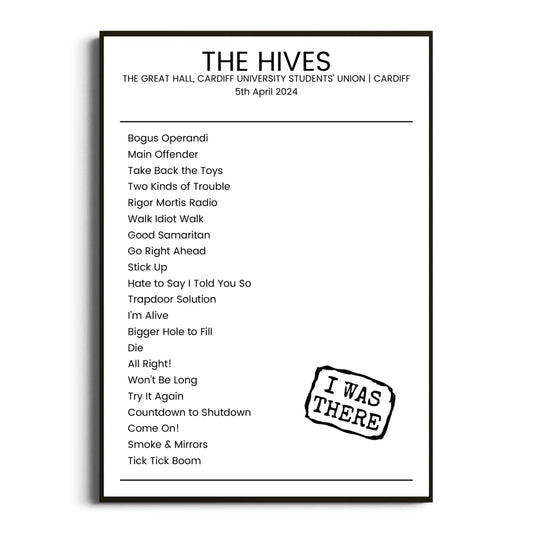 The Hives Cardiff 05 April 2024 Setlist Poster