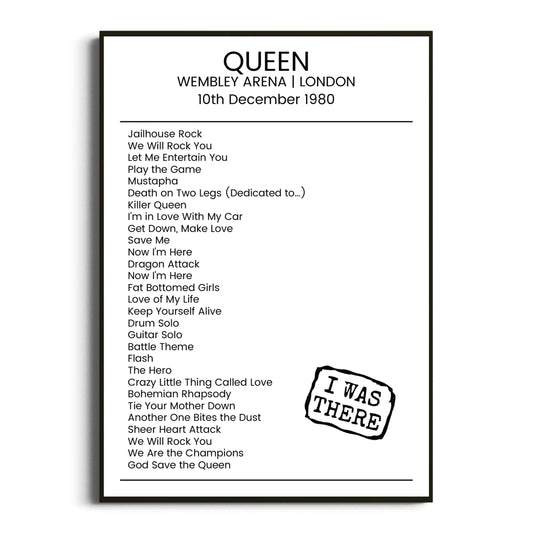 Queen London 10 December 1980 Setlist Poster