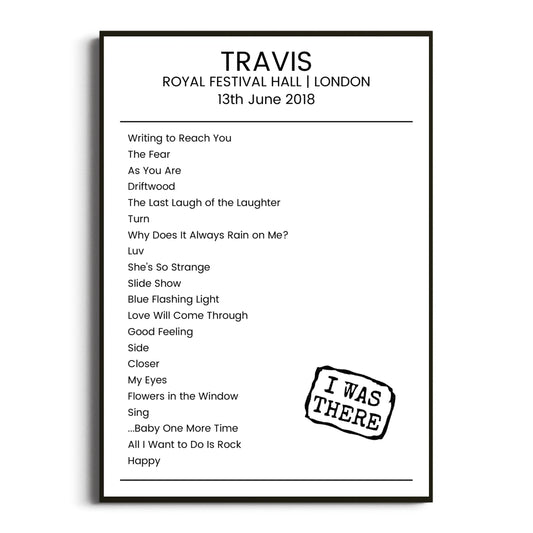 Travis London 13 June 2018 Setlist Poster