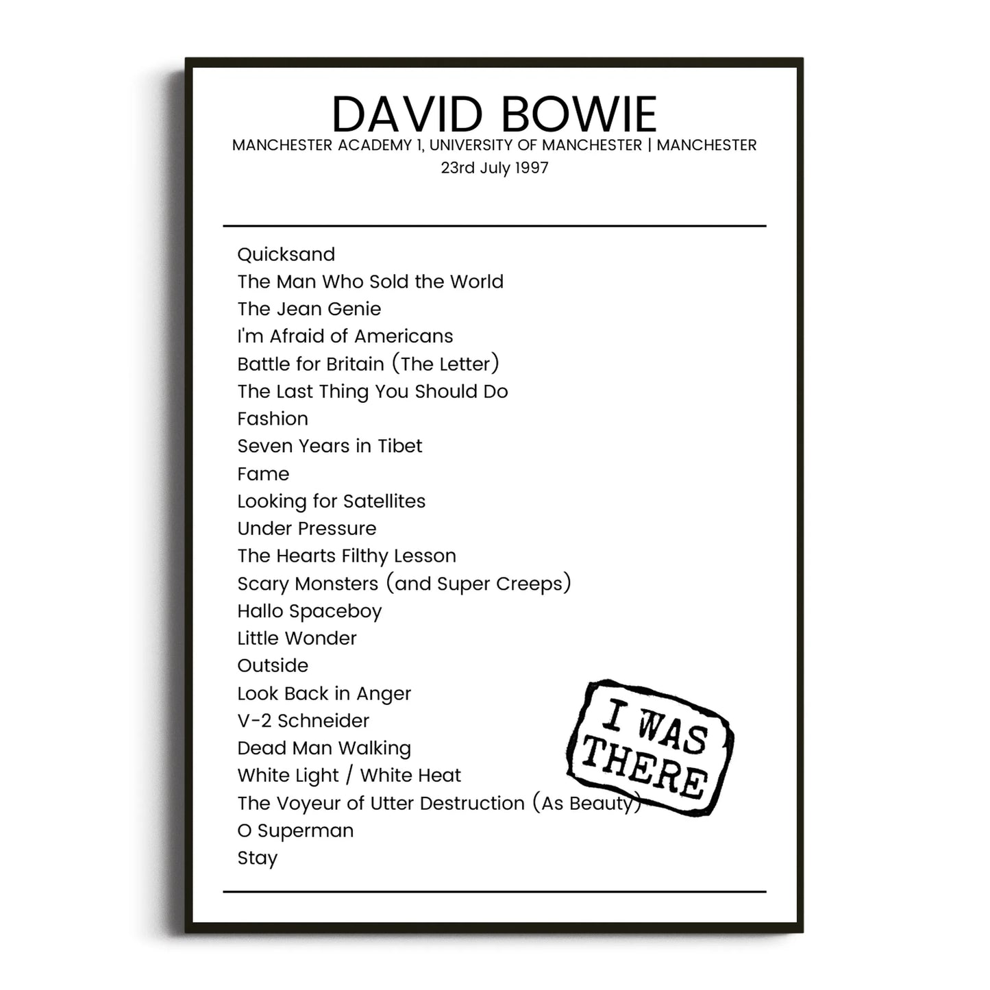 David Bowie Manchester 23 July 1997 Setlist Poster