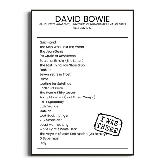 David Bowie Manchester 23 July 1997 Setlist Poster