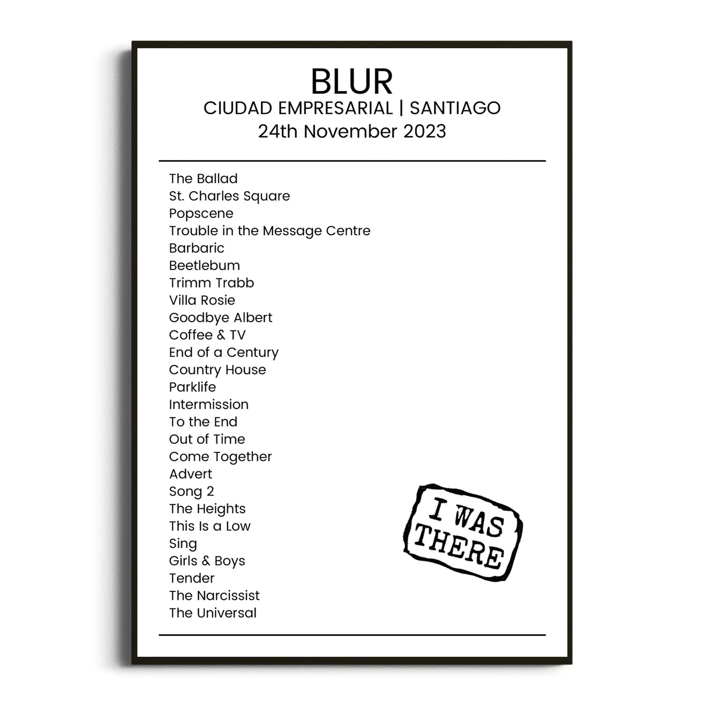 Blur Santiago 24 November 2023 Setlist Poster