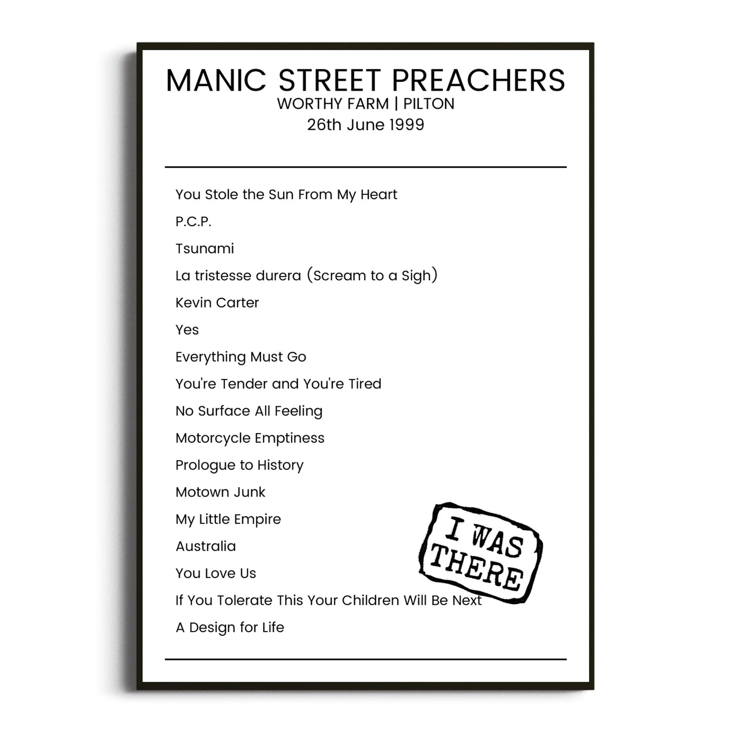 Manic Street Preachers Pilton 26 June 1999 Setlist Poster