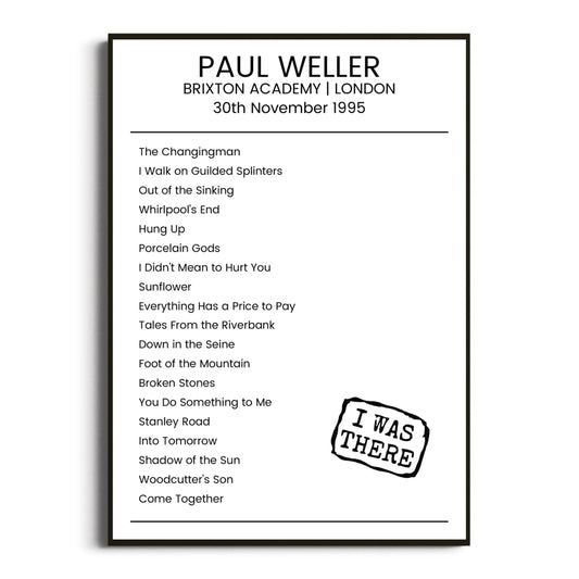 Paul Weller London 30 November 1995 Setlist Poster