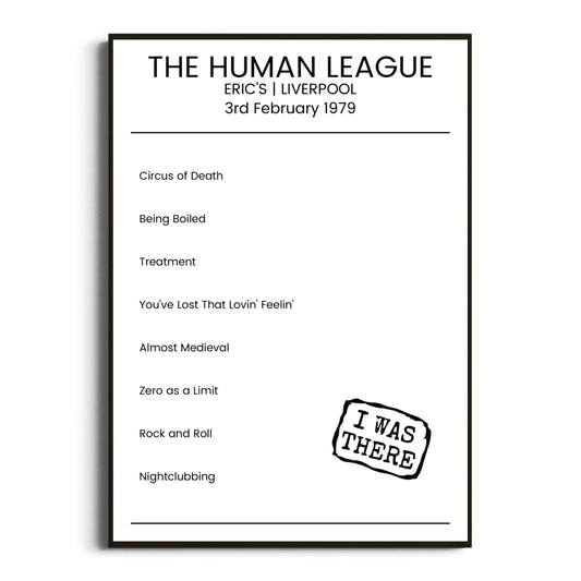 The Human League Liverpool 03 February 1979 Setlist Poster