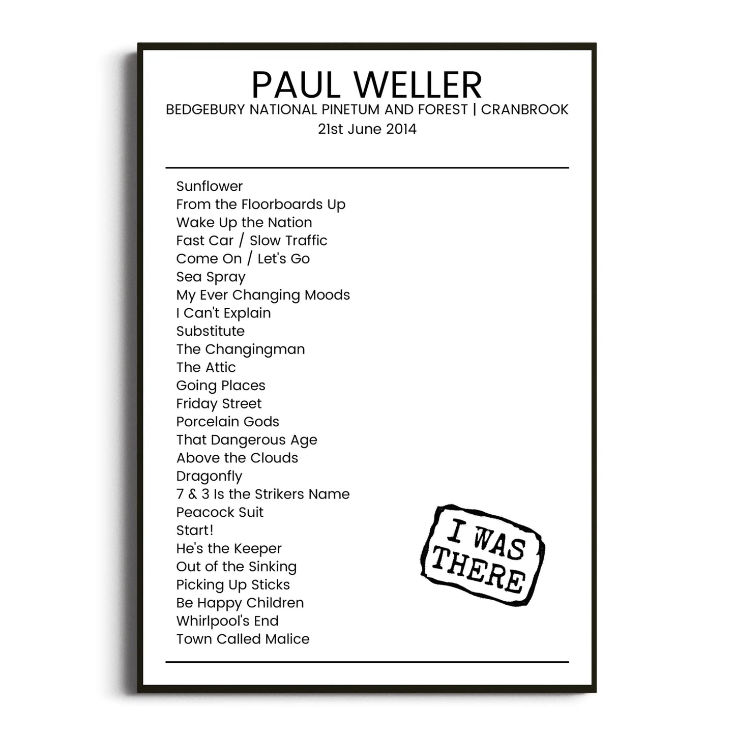 Paul Weller Cranbrook 21 June 2014 Setlist Poster