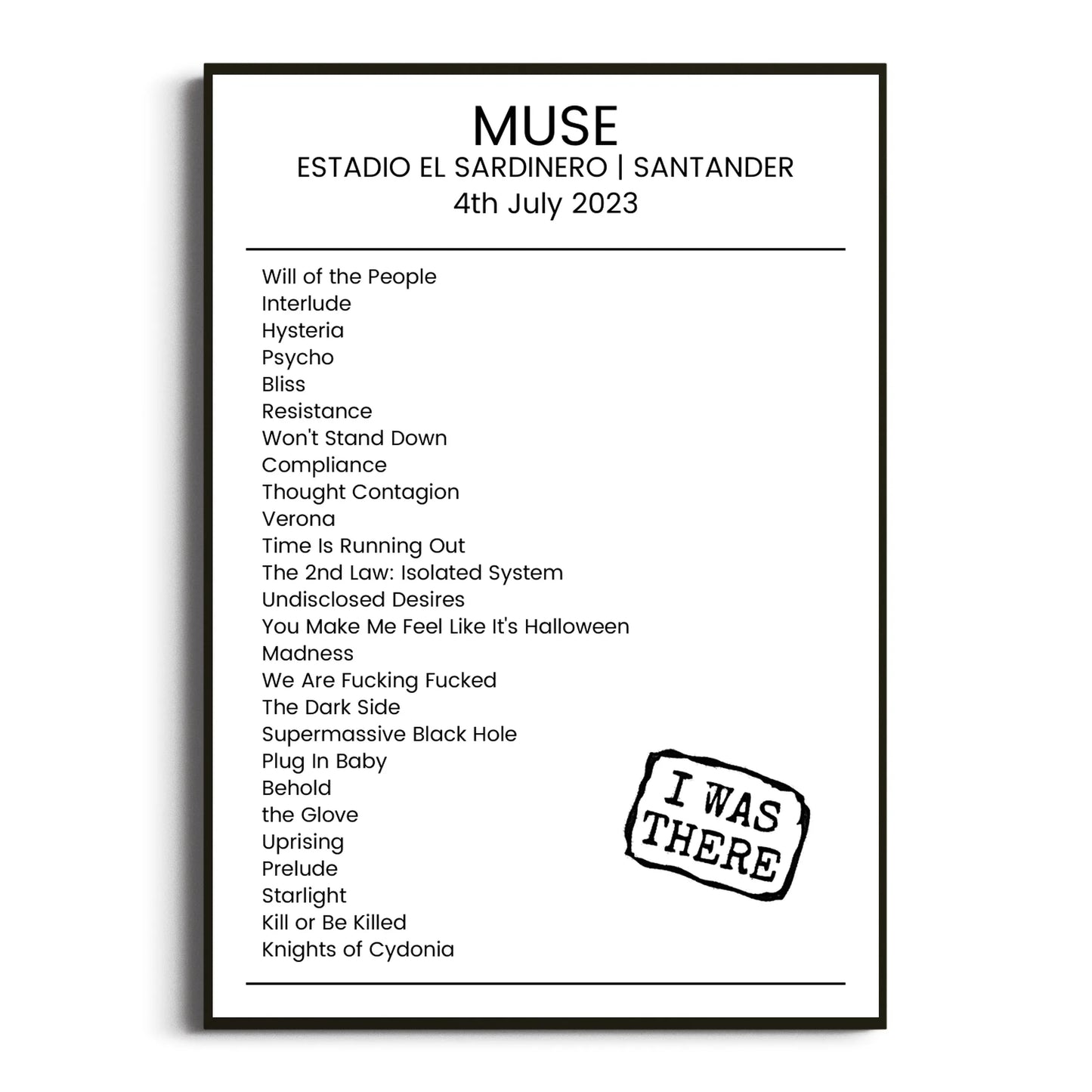 Muse Santander 04 July 2023 Setlist Poster