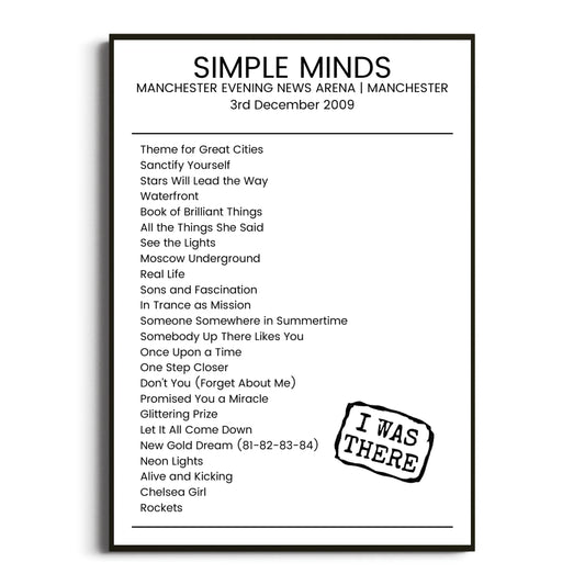 Simple Minds Manchester 03 December 2009 Setlist Poster