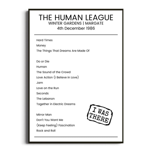 The Human League Margate 04 December 1986 Setlist Poster