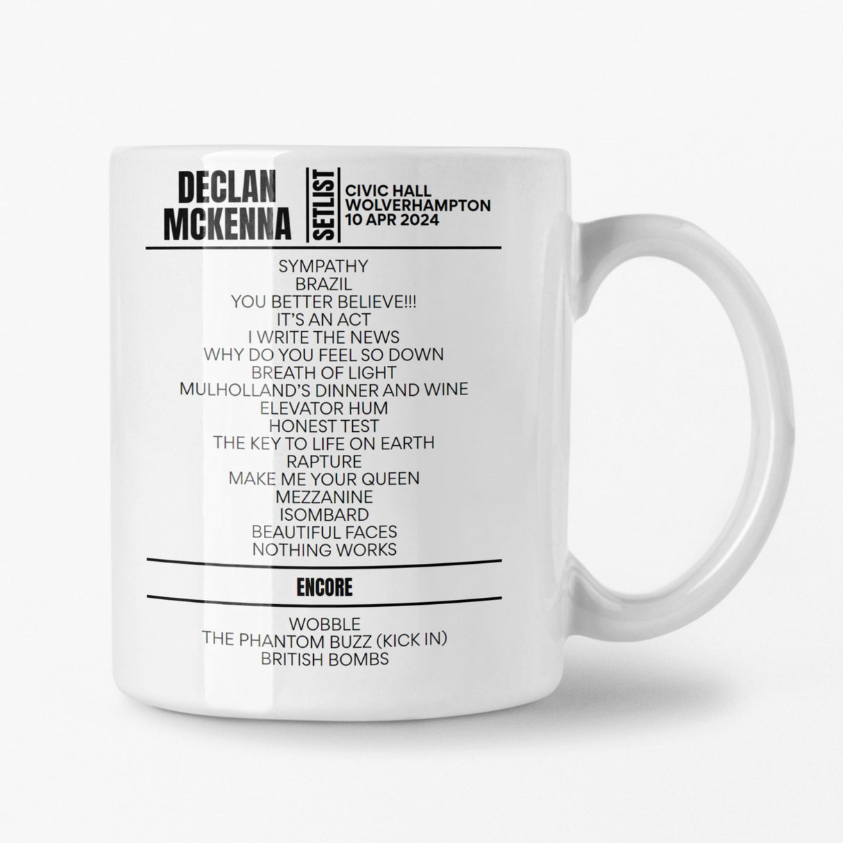 Declan McKenna Civic Hall Wolverhampton April 2024 Setlist Mug - Setlist