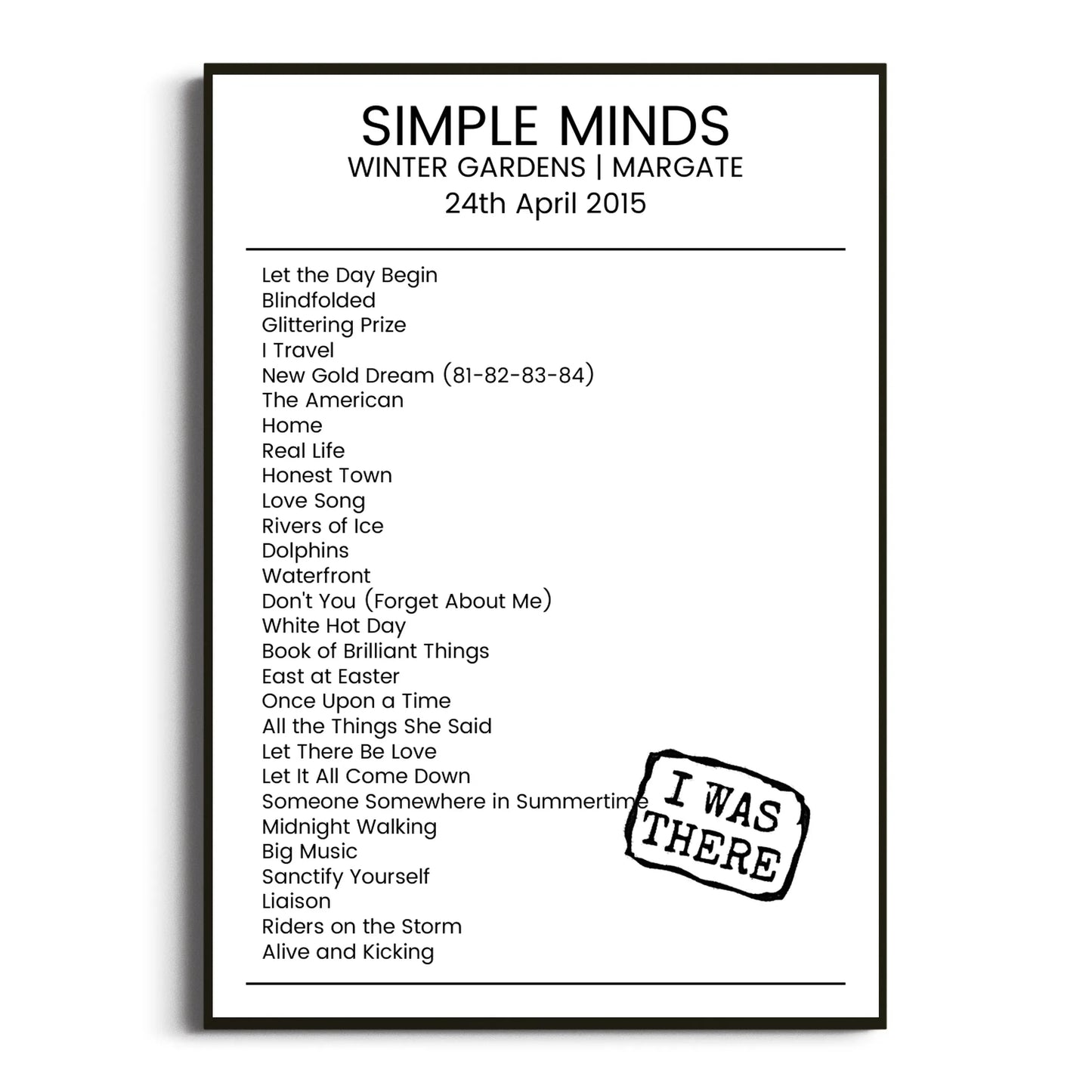 Simple Minds Margate 24 April 2015 Setlist Poster