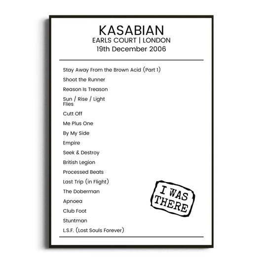 Kasabian London 19 December 2006 Setlist Poster