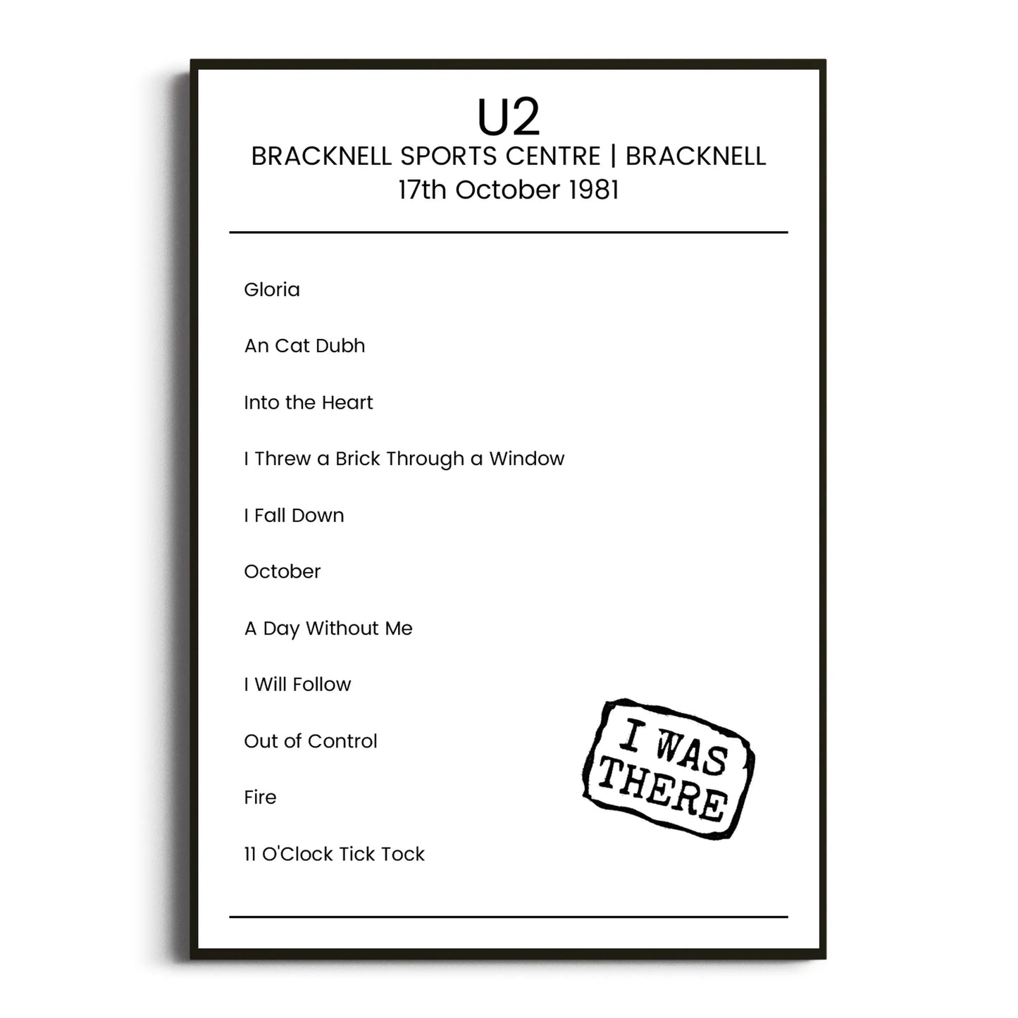 U2 Bracknell 17 October 1981 Setlist Poster