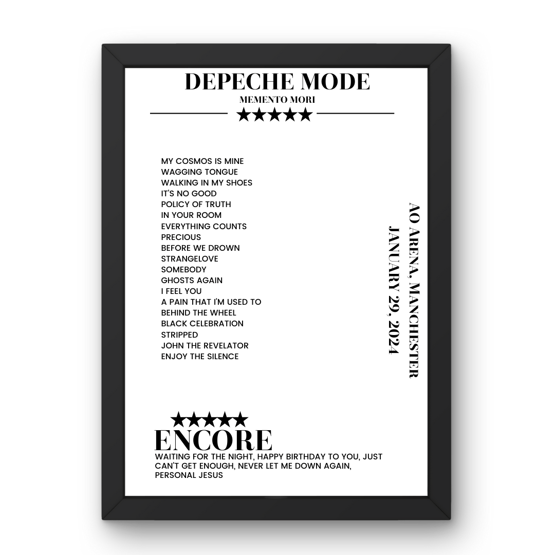 Depeche Mode AO Arena Manchester 29 January 2024 Setlist Poster - Setlist