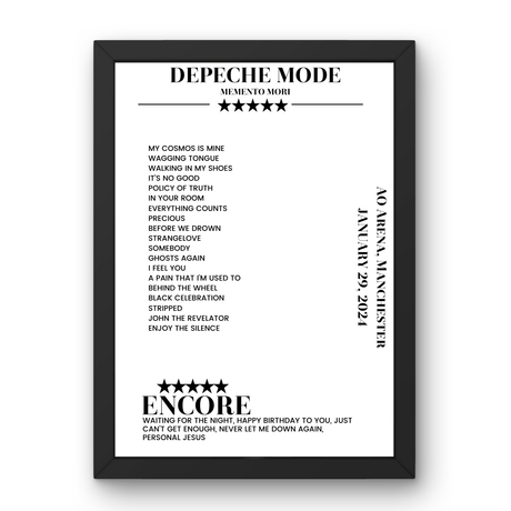 Depeche Mode AO Arena Manchester 29 January 2024 Setlist Poster - Setlist