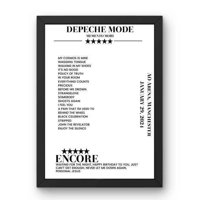 Depeche Mode AO Arena Manchester 29 January 2024 Setlist Poster - Setlist