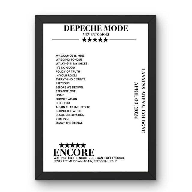 Depeche Mode April 03, 2024 Lanxess Arena Cologne Setlist Poster - Setlist