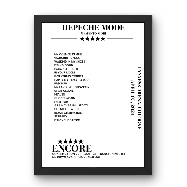 Depeche Mode April 05, 2024 Lanxess Arena Cologne Setlist Poster - Setlist