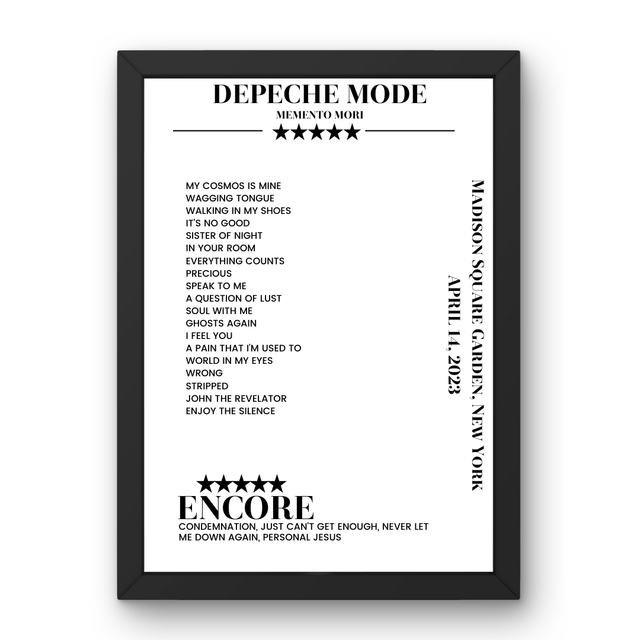 Depeche Mode April 14, 2023 Madison Square Garden New York Setlist Poster - Setlist