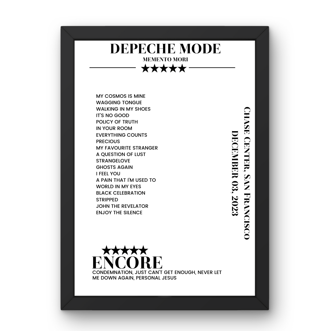 Depeche Mode December 03, 2023 Chase Center San Francisco Setlist Poster - Setlist