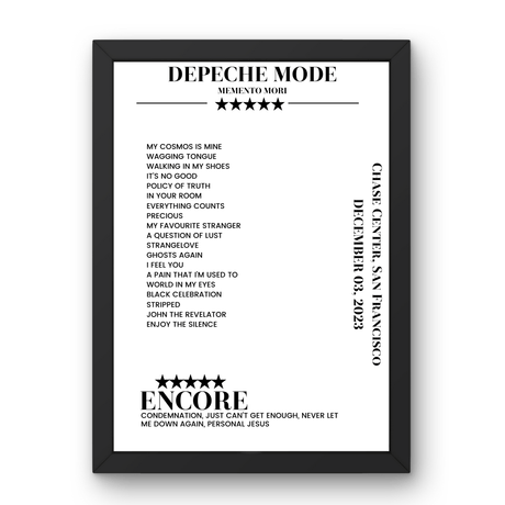 Depeche Mode December 03, 2023 Chase Center San Francisco Setlist Poster - Setlist