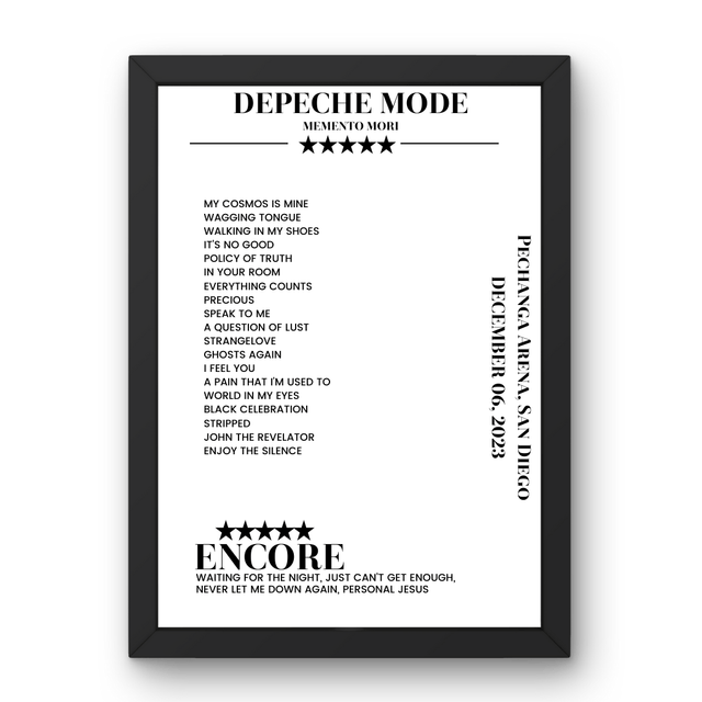 Depeche Mode December 06, 2023 Pechanga Arena San Diego Setlist Poster - Setlist