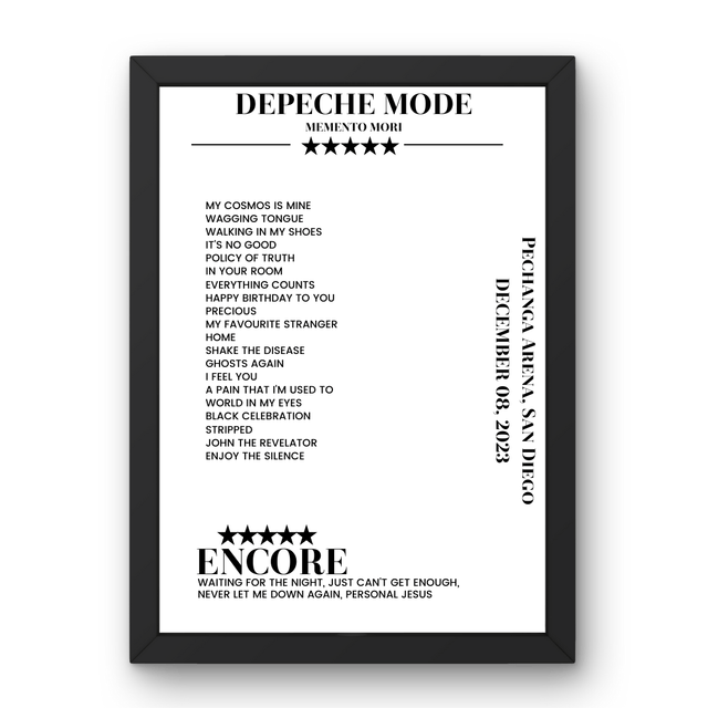 Depeche Mode December 08, 2023 Pechanga Arena San Diego Setlist Poster - Setlist