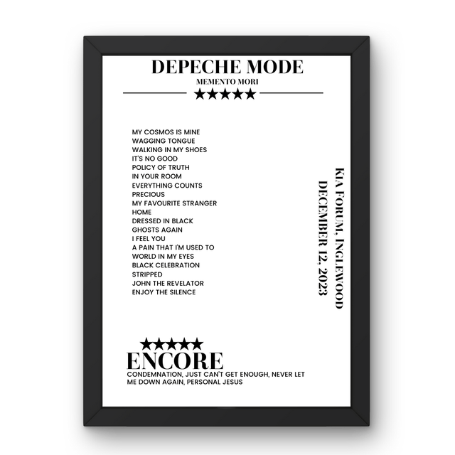 Depeche Mode December 12, 2023 Kia Forum Inglewood Setlist Poster - Setlist