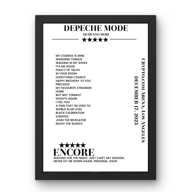 Depeche Mode December 17, 2023 Crypto.com Arena Los Angeles Setlist Poster - Setlist