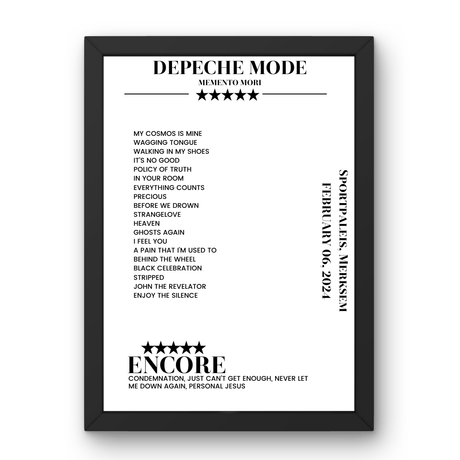 Depeche Mode February 06, 2024 Sportpaleis Merksem Setlist Poster - Setlist