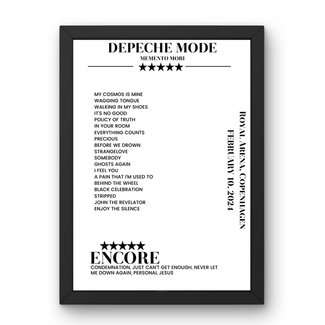 Depeche Mode February 10, 2024 Royal Arena Copenhagen Setlist Poster - Setlist